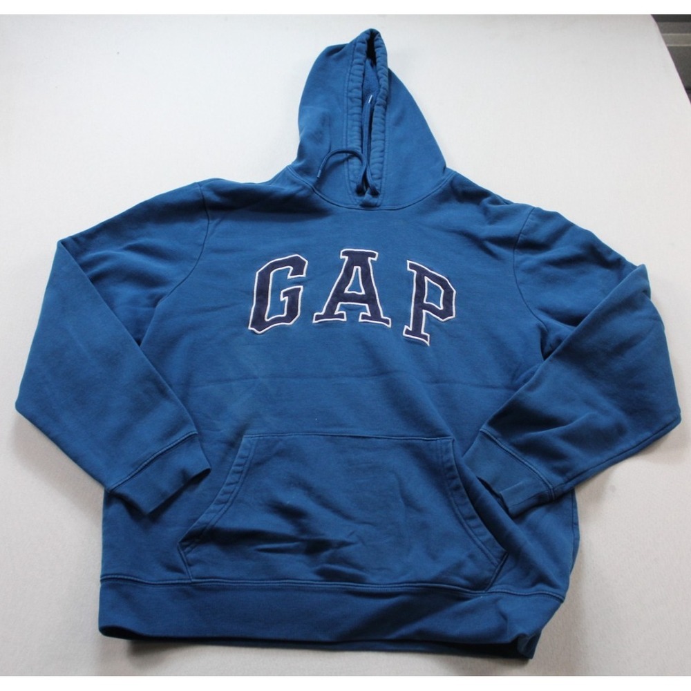 Gap Sweater Hoodie Mens Large Blue Excellent Spell Out Logo Pullover Long Sleeve